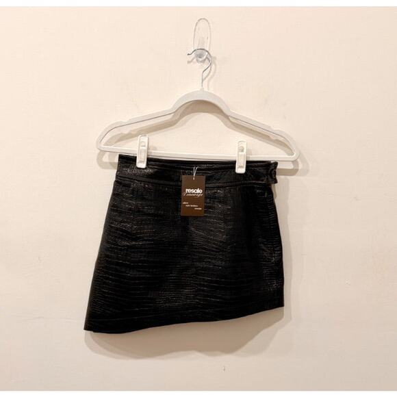 Helmut Lang Croc Embossed Calf Leather Asymmetrical Mini Skirt Black Women's 4 - Picture 2 of 5